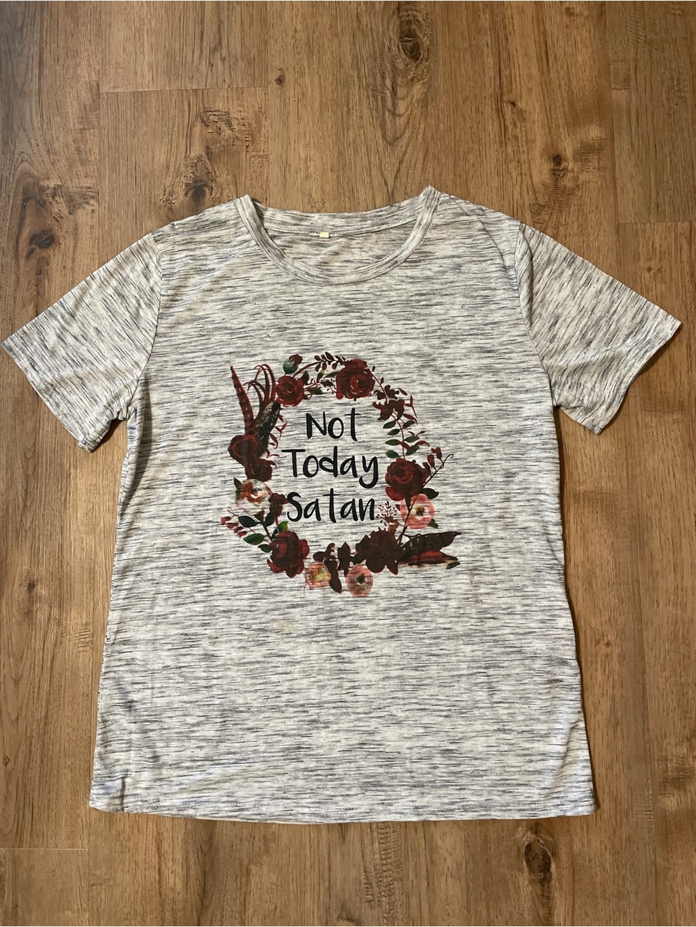 Women's Short-Sleeve 'Not Today Satan' Floral Graphic Tee - Heather Light Gray
